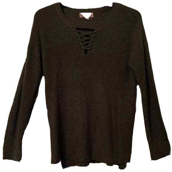 Pink Rose Dark Green Ribbed Knit Sweater Medium Soft 100% Acrylic CottageCore - Picture 1 of 12